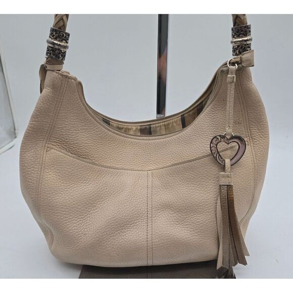 Brighton Beige Leather Hobo Bag With Braided Strap & Heart Charm - Picture 1 of 6